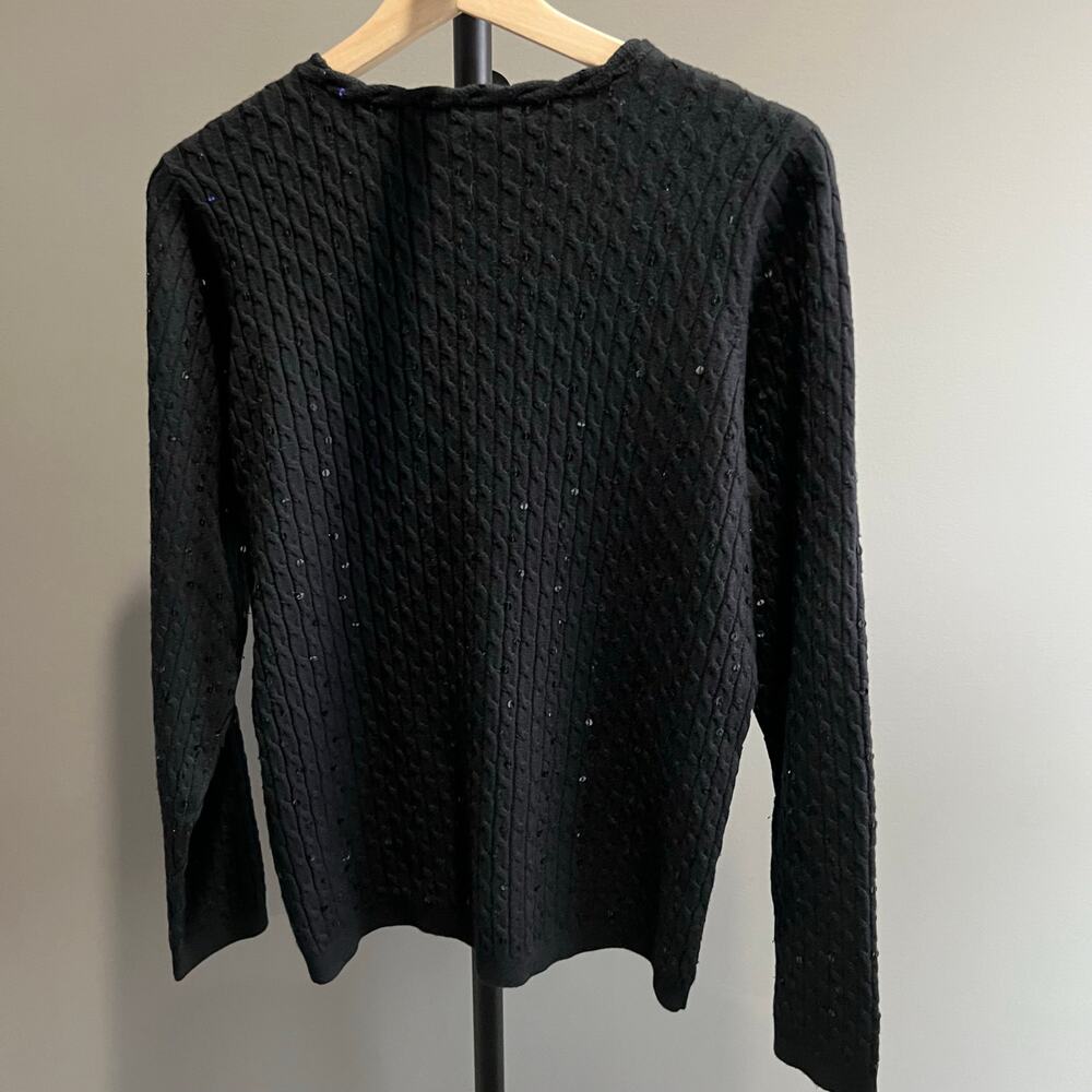 Pendleton V-neck Cable Knit Sweater with sequins Size Medium Silk Cashmere Blend - Picture 2 of 7